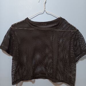 🦋4 For 20$🦋Women's or teenager’s Fishnet Fish Net Crop Top Shirt tee Black